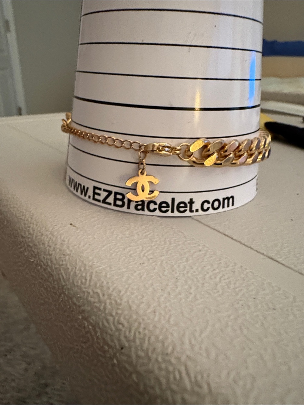 Gold-Tone Crystal Curb Chain Bracelet - Picture 7 of 8